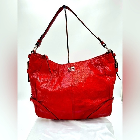 COACH Madison Paprika Red Patent Leather Maggie Hobo Shoulder Bag 18959 - Picture 1 of 14